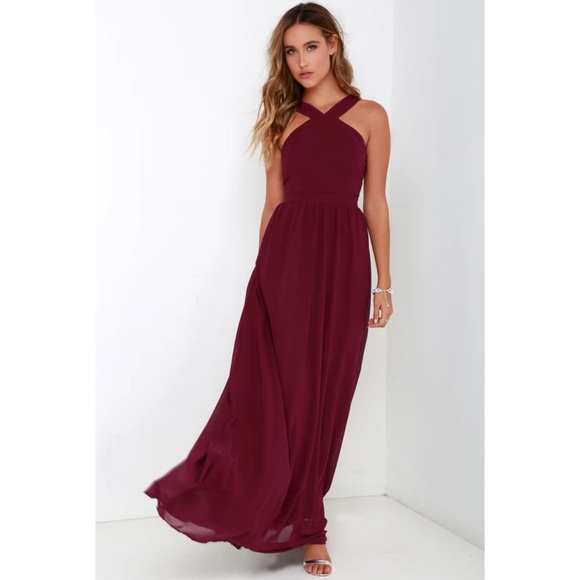 Lulus Air Of Romance Burgundy Maxi Dress S - Picture 3 of 12